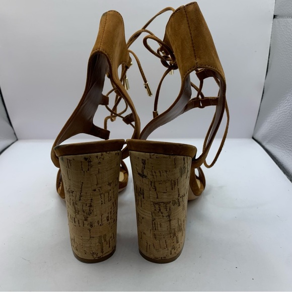 Schutz Womens Cruz Lace-Up Cuff Sandal $220 New Saddle Brown Size 6B Cork Heel - Picture 6 of 9
